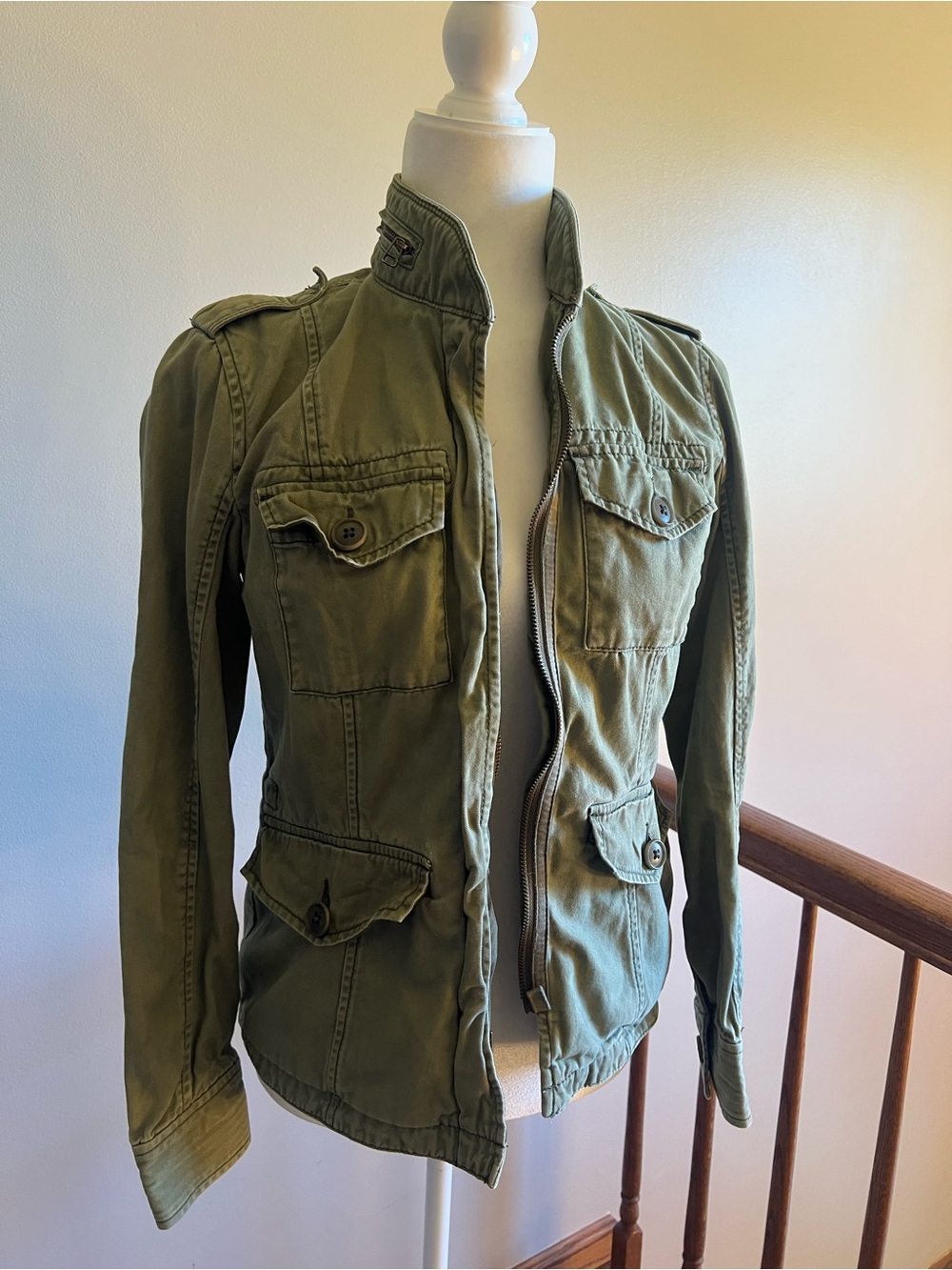 Vintage Abercrombie and Fitch Y2K Olive Green Utility Military-Style Jacket XS